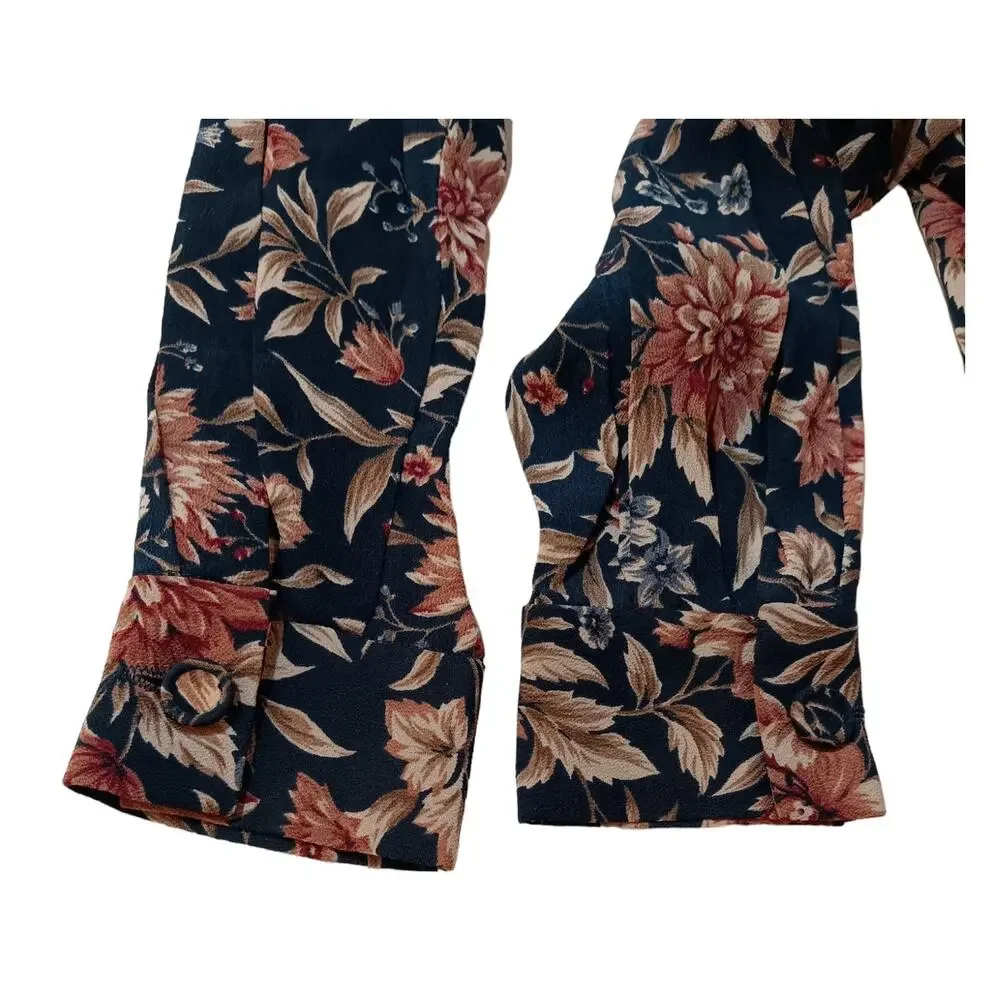 TALBOTS VINTAGE‎ 90s Floral Blouse Top SM Boho Cottage Green Pink Flowers Petals